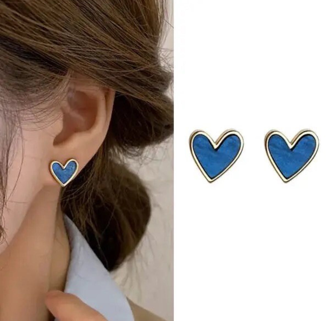 Gold Blue Heart Earrings