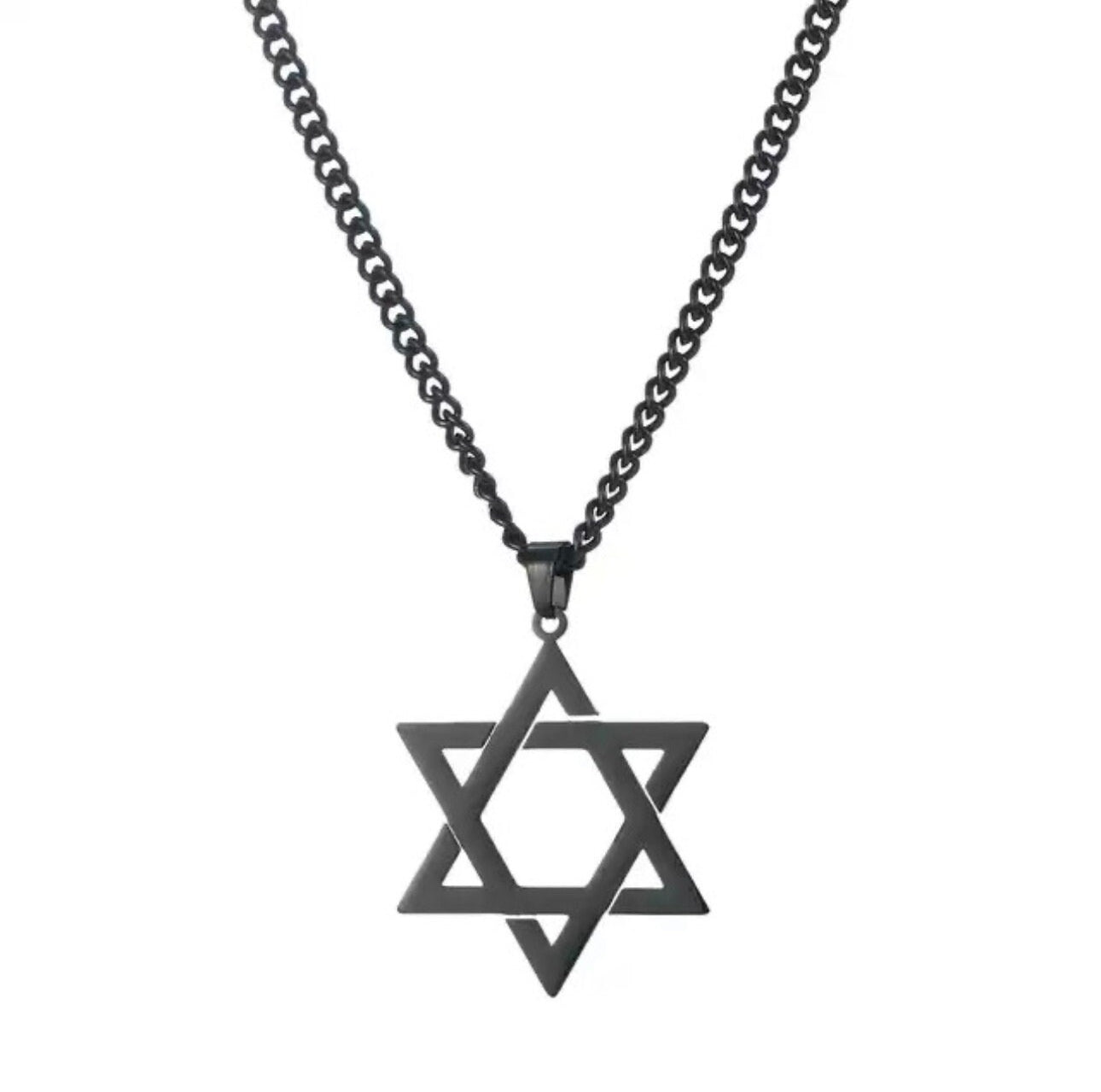 Stainless Steel Necklace Star of David for Men and Women Dark Gray / Black