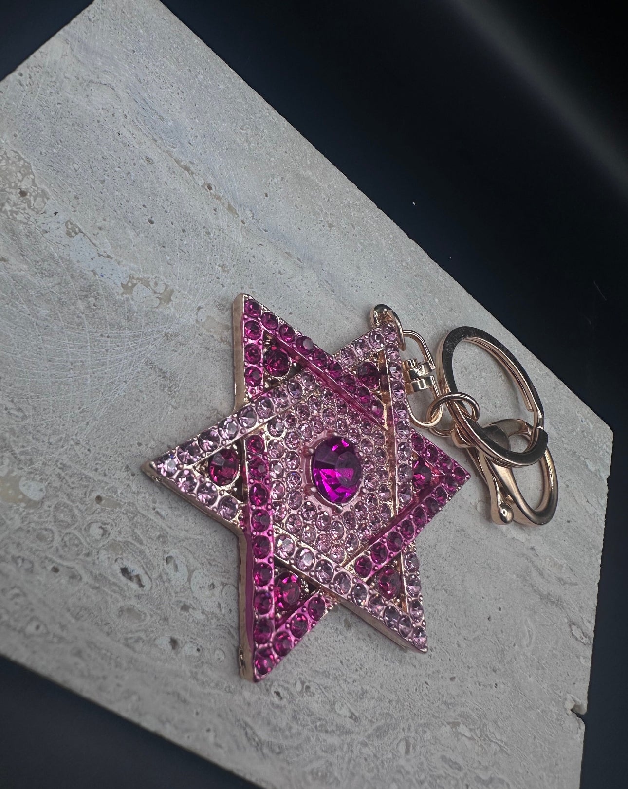 Pink Rhinestone Magen David Keychain Star of David