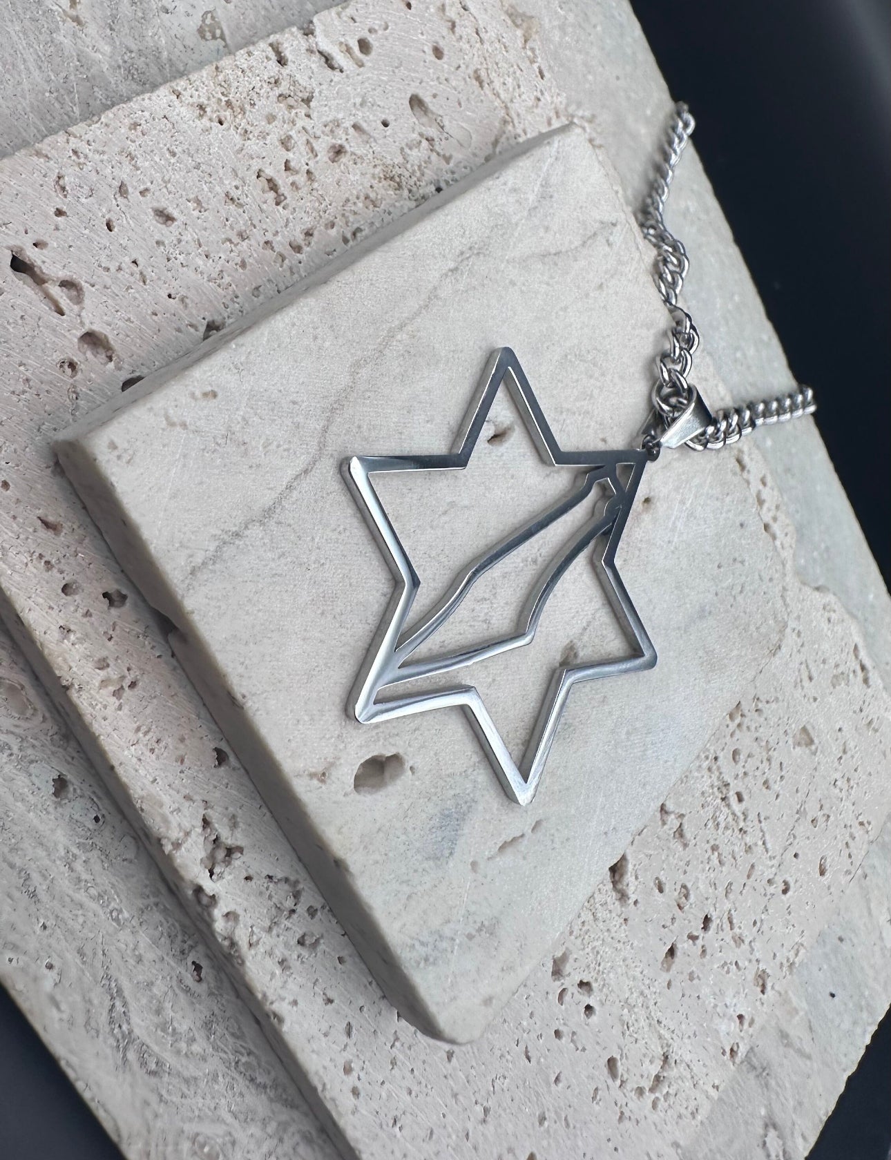 Men and Women Magen David Star of David , Map of Israel Necklace Unisex - Silver