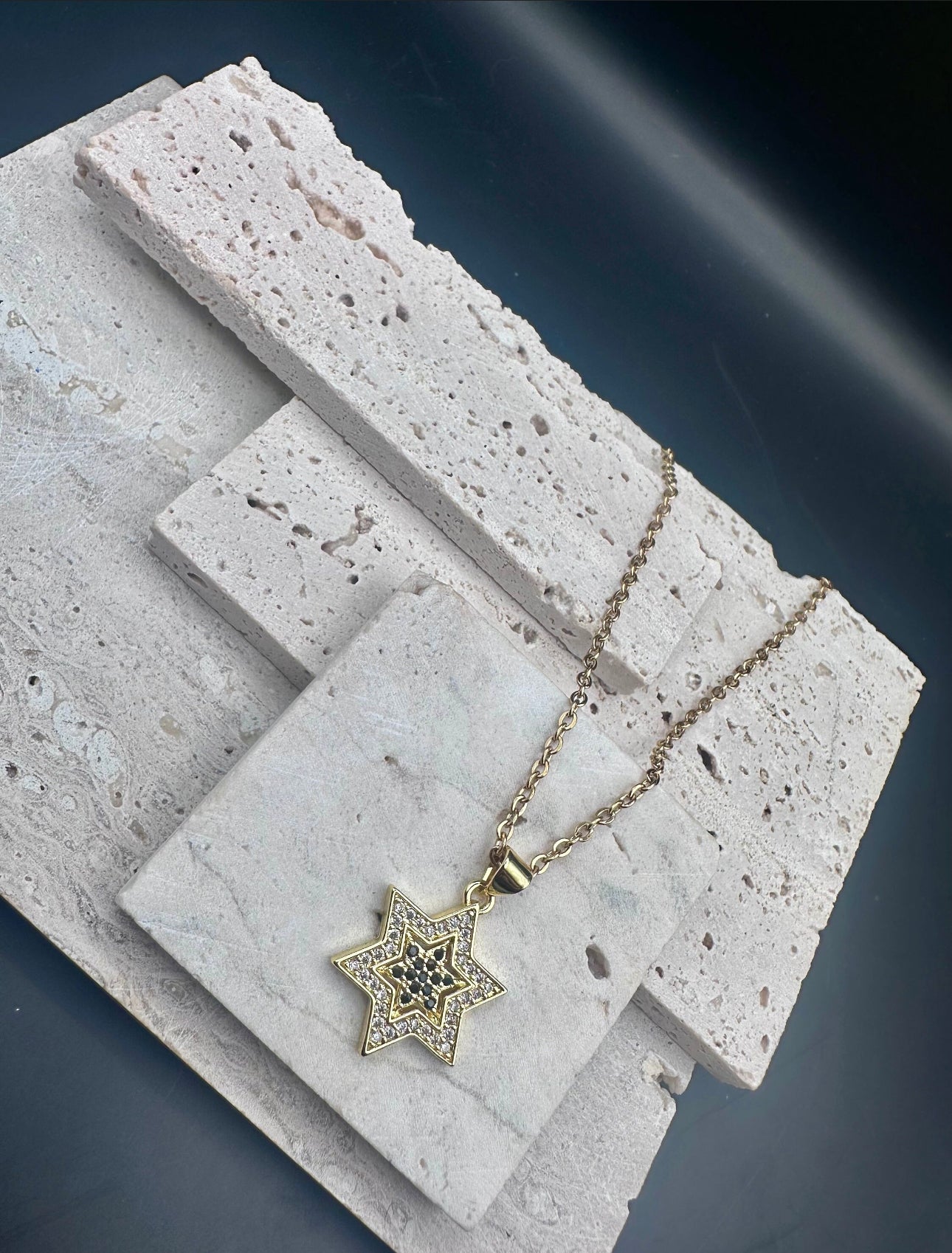 Trendy Magen David Star Pendant Necklace Israel Jewish Stainless Steel Chain Star of David Cubic Zirconia Choker Jewelry black Jewels GOLD