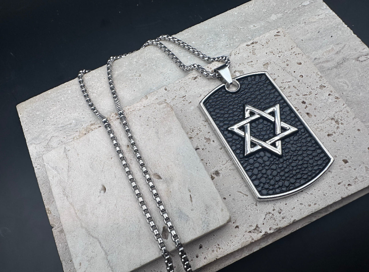 Military Tag Necklace - Star of David Magen David Men’s Jewish Silver and Black