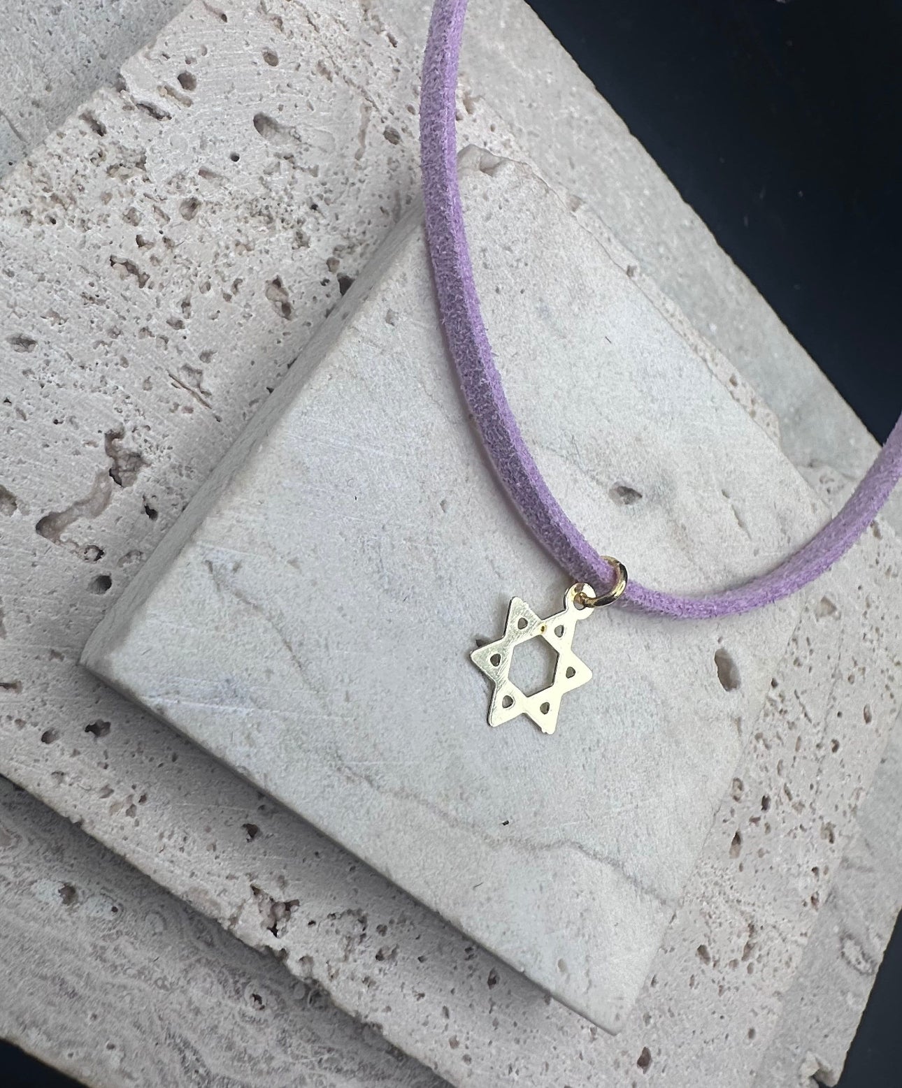 Gold Magen David Star of David Kids Necklace / Choker , purple KIDS SIZE