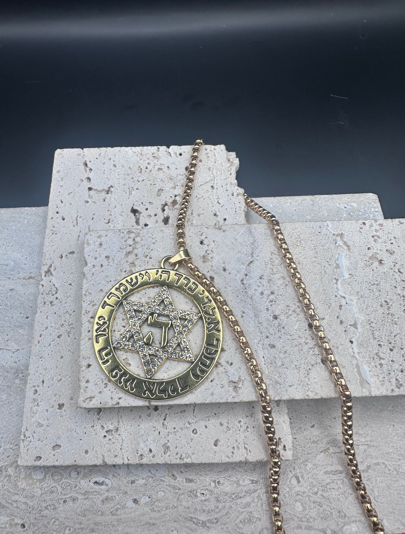 Men’s Necklace Star of David Israel - God will bless you and watch over you GOLD