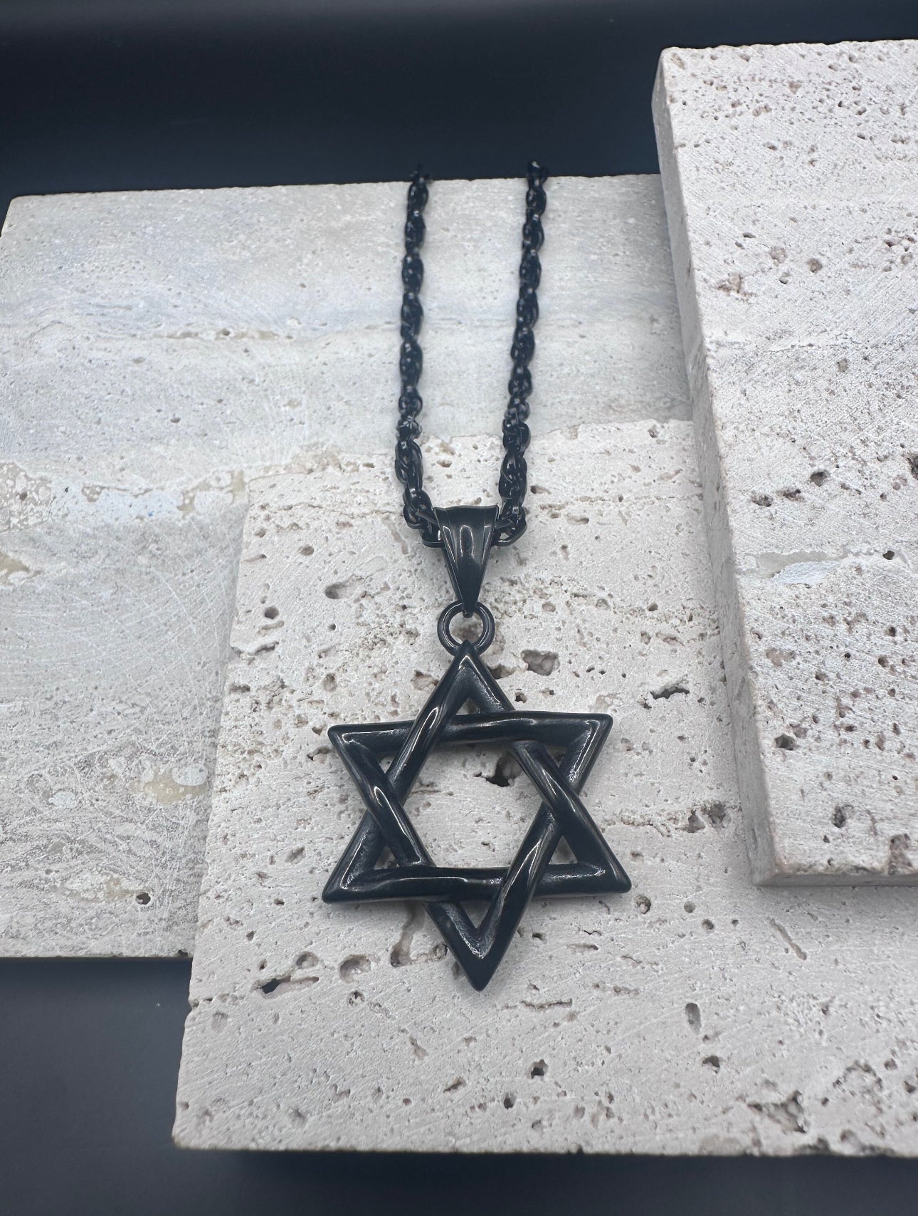 Men and Women Magen David Star of David Necklace Unisex - Black