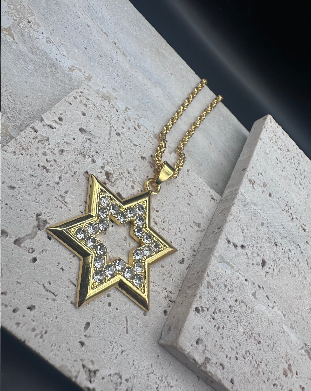 Jewish Star of David crystals Magen David Necklace for Men and Women Gold