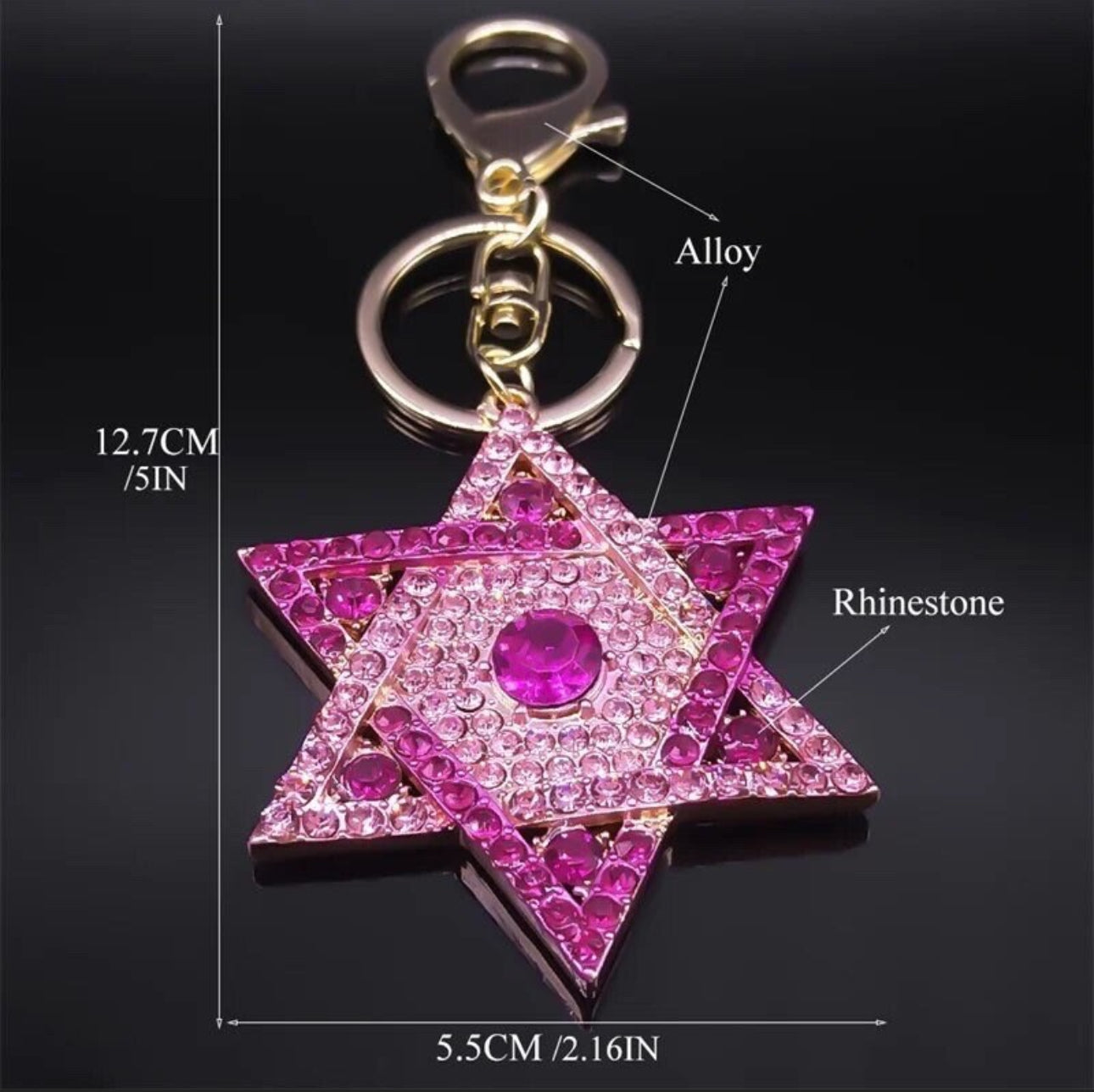 Blue Rhinestone Magen David Keychain Star of David