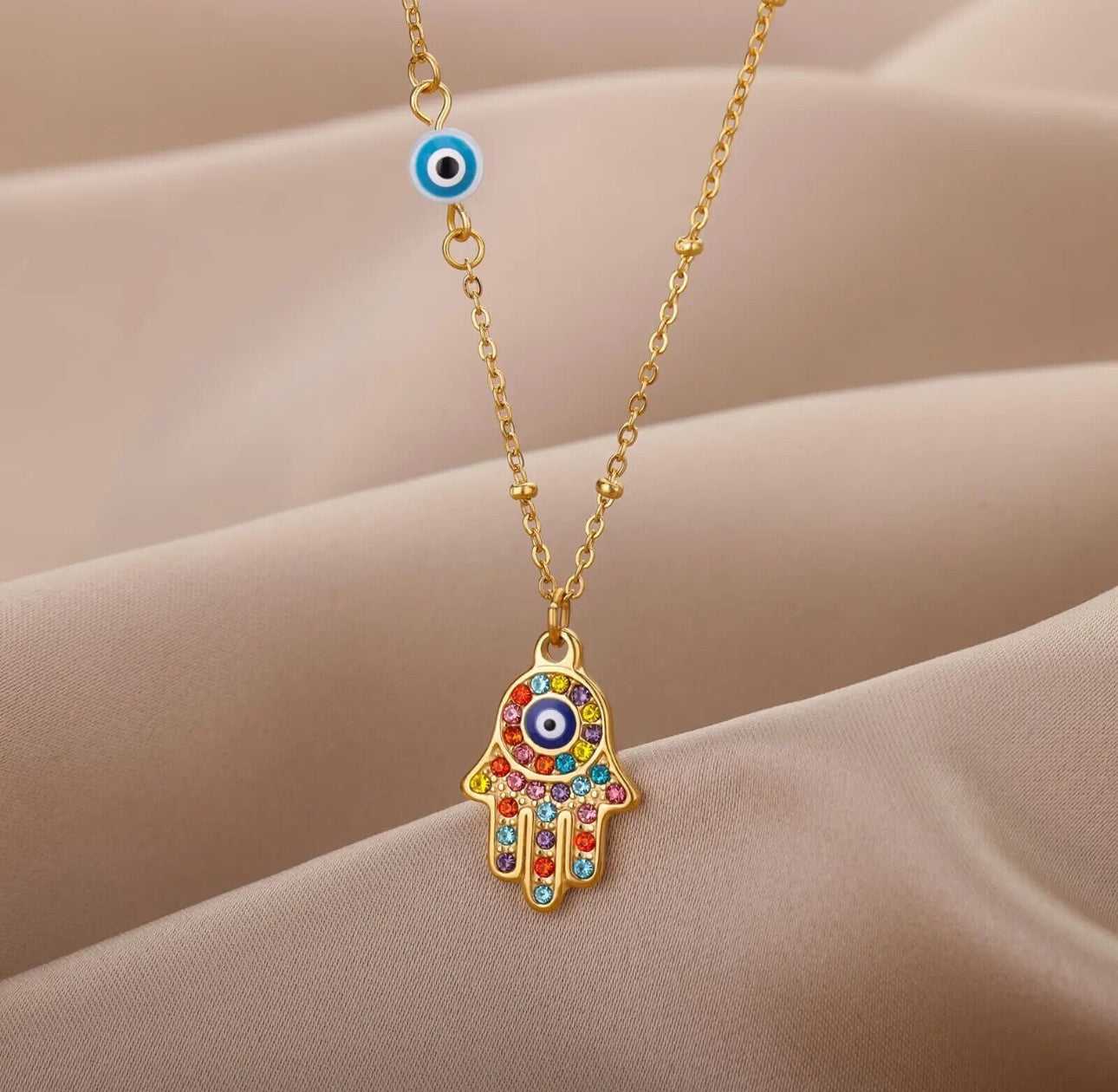 Zircon Evil Eye Pendant Necklace For Women Stainless Steel Gold