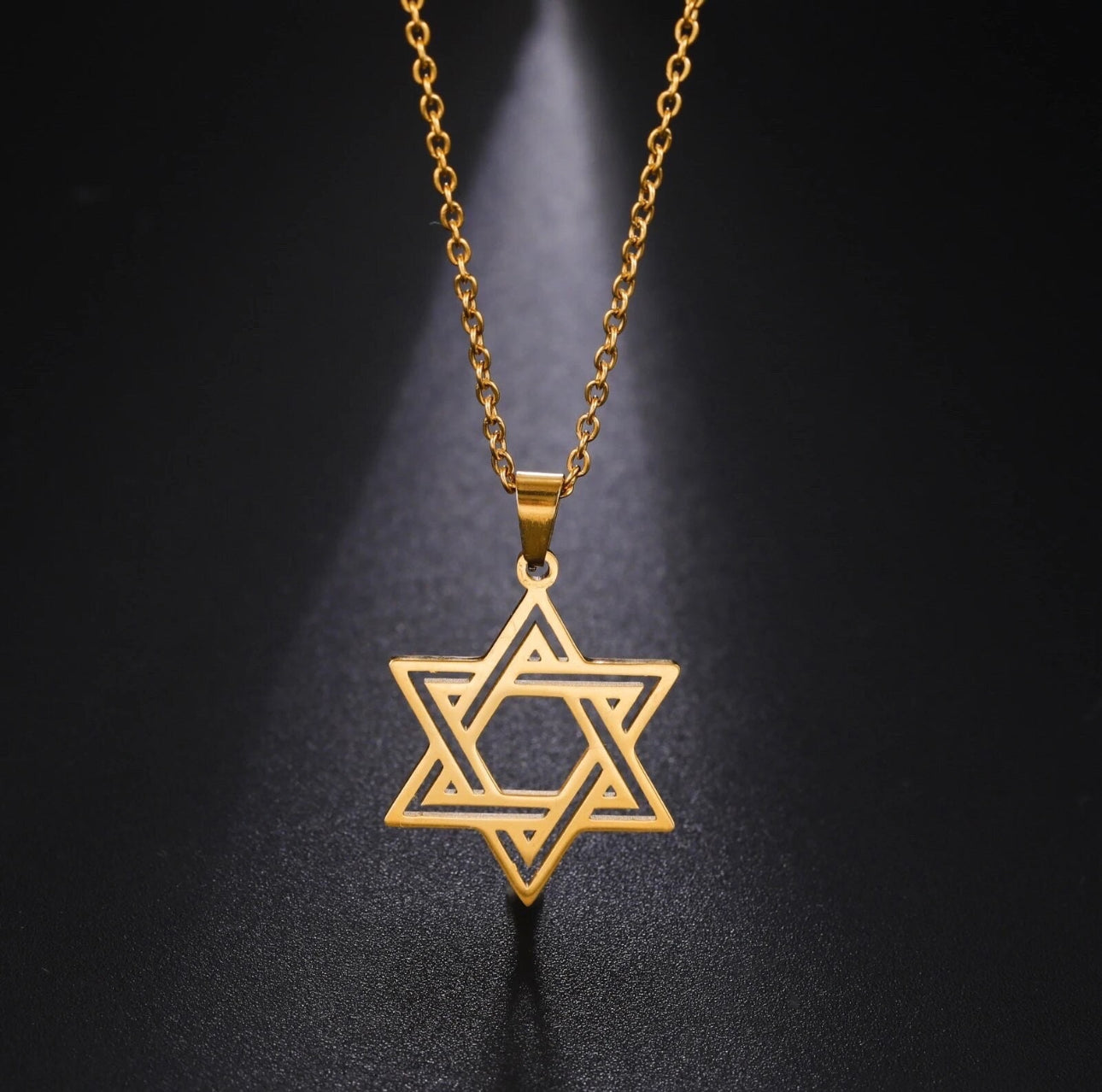 Stainless Steel Necklace Star of David for Men and Women Gold or Silver