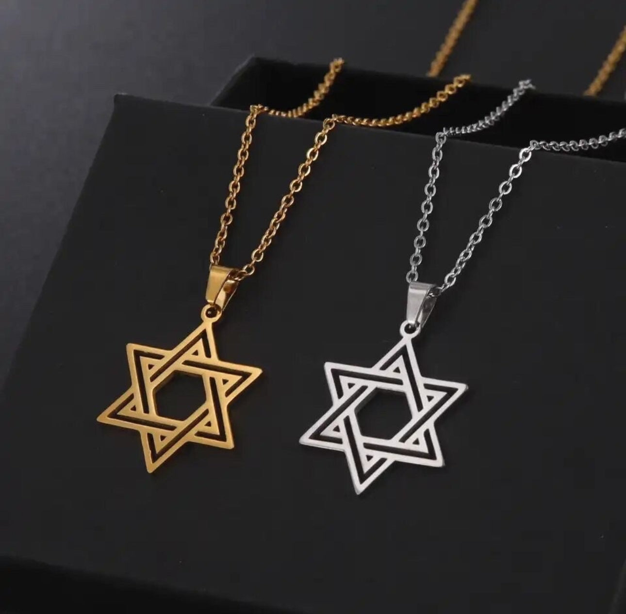 Stainless Steel Necklace Star of David for Men and Women Gold or Silver