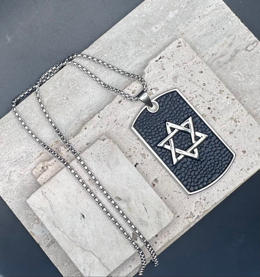 Military Tag Necklace - Star of David Magen David Men’s Jewish Silver and Black