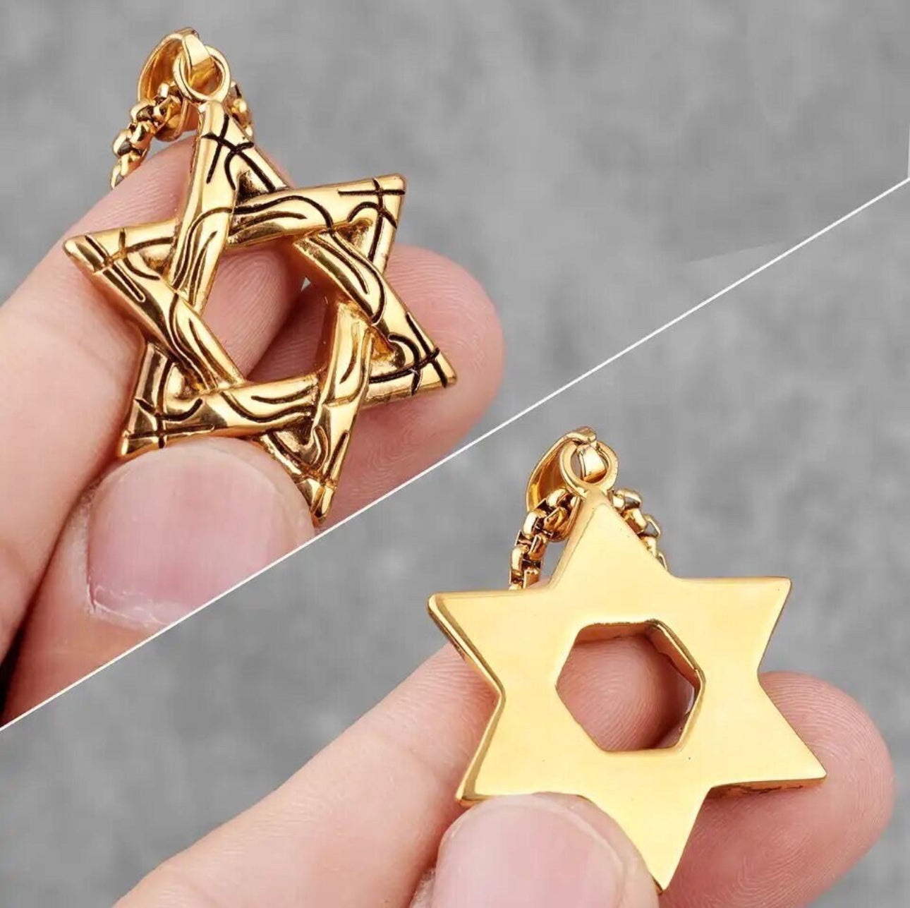 Stainless Steel Necklace Star of David for Men Gold 60 cm length