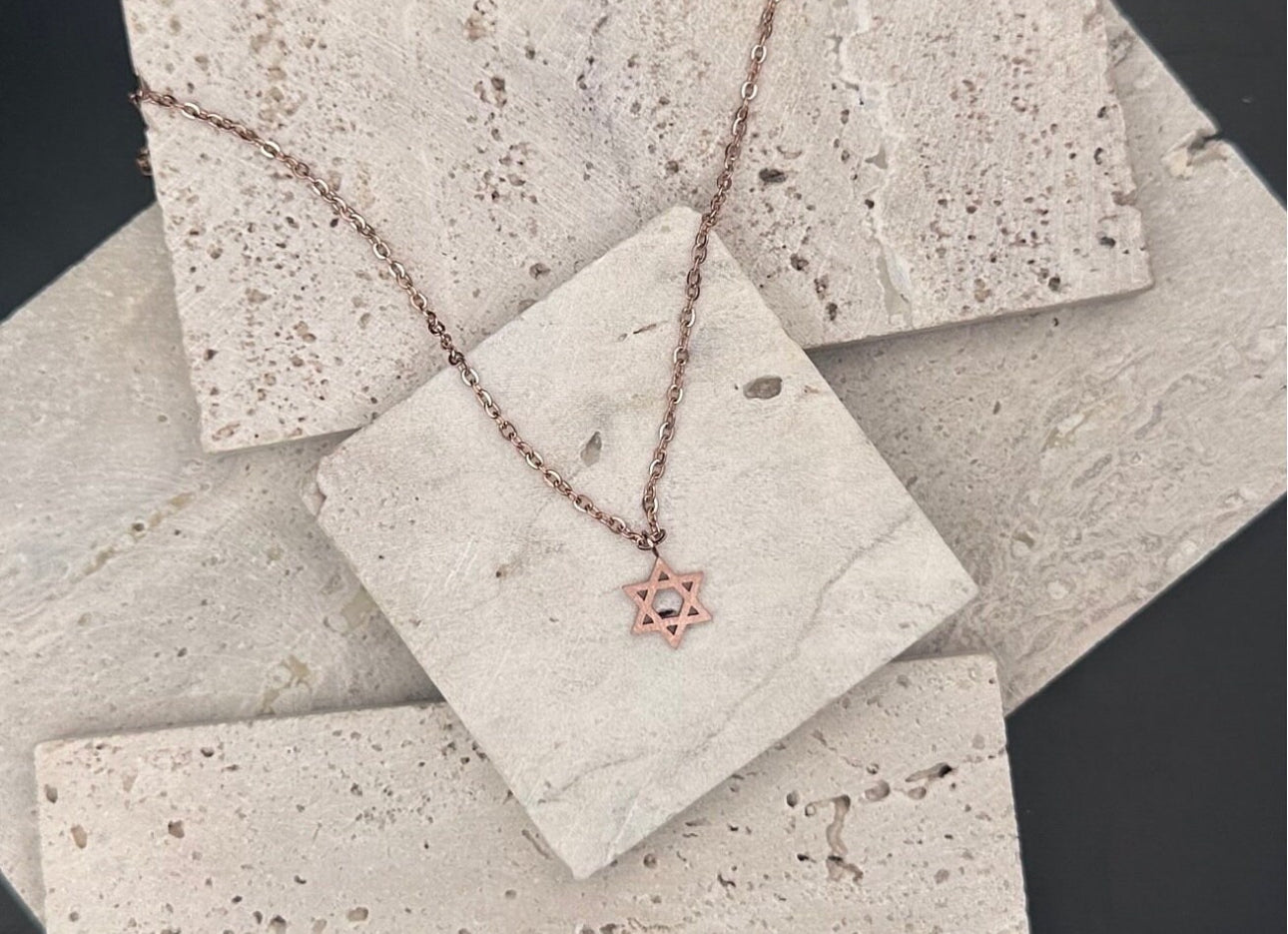 Retro Jewish Jewelry Star of David Pendant Necklace for Women Chain Stainless Steel Israel Emblem ROSE GOLD