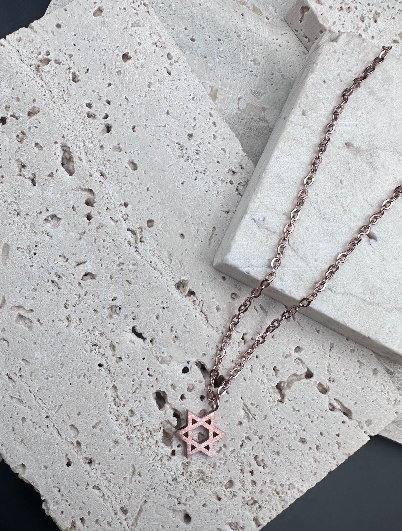 Retro Jewish Jewelry Star of David Pendant Necklace for Women Chain Stainless Steel Israel Emblem ROSE GOLD