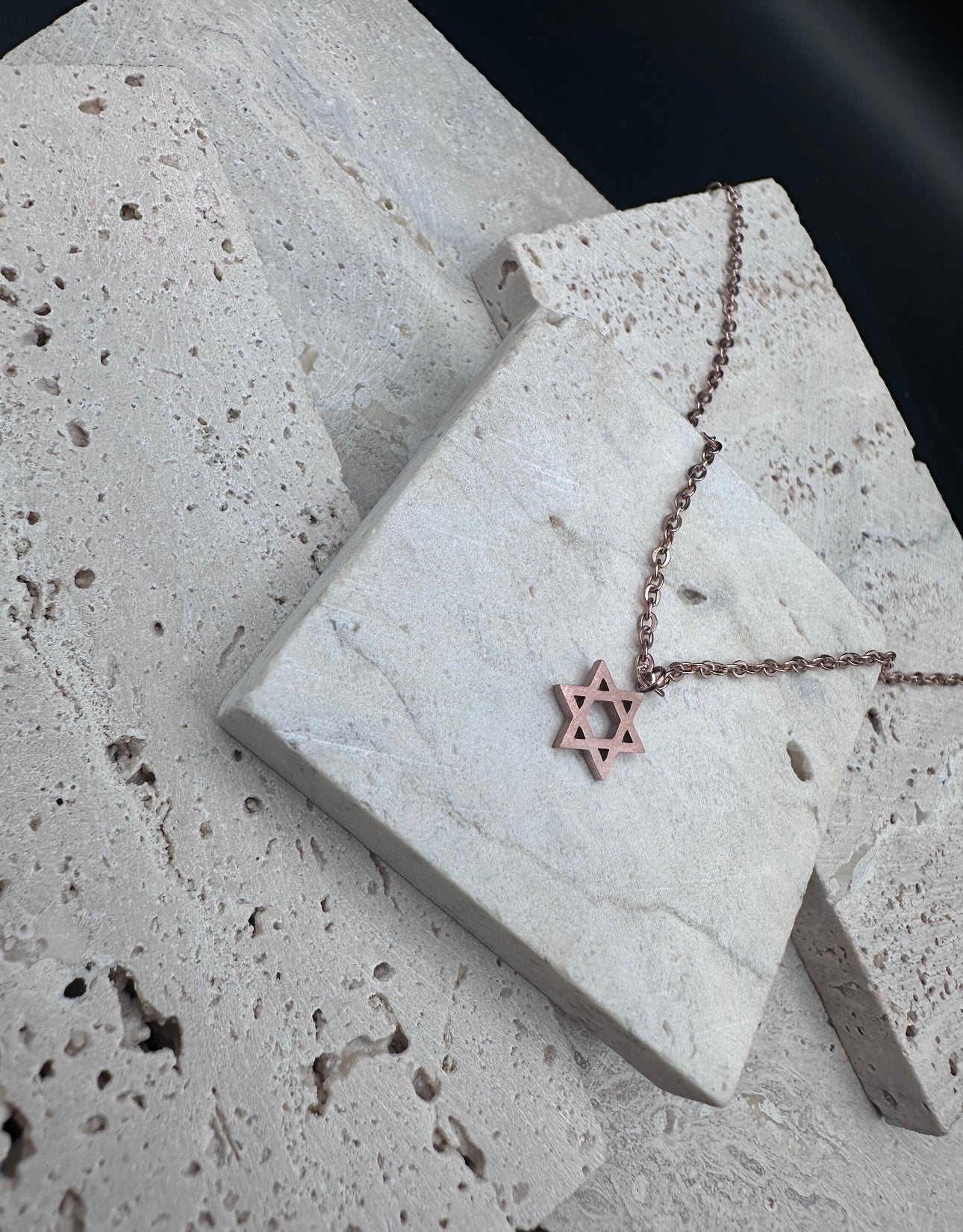 Retro Jewish Jewelry Star of David Pendant Necklace for Women Chain Stainless Steel Israel Emblem ROSE GOLD