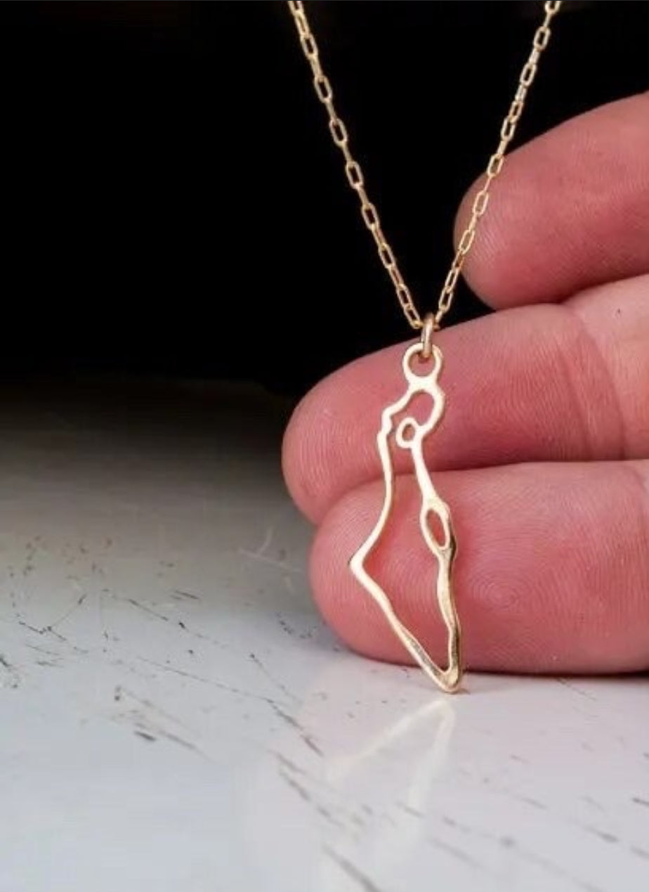 Women’s Silver or Gold Necklace , Map of Israel