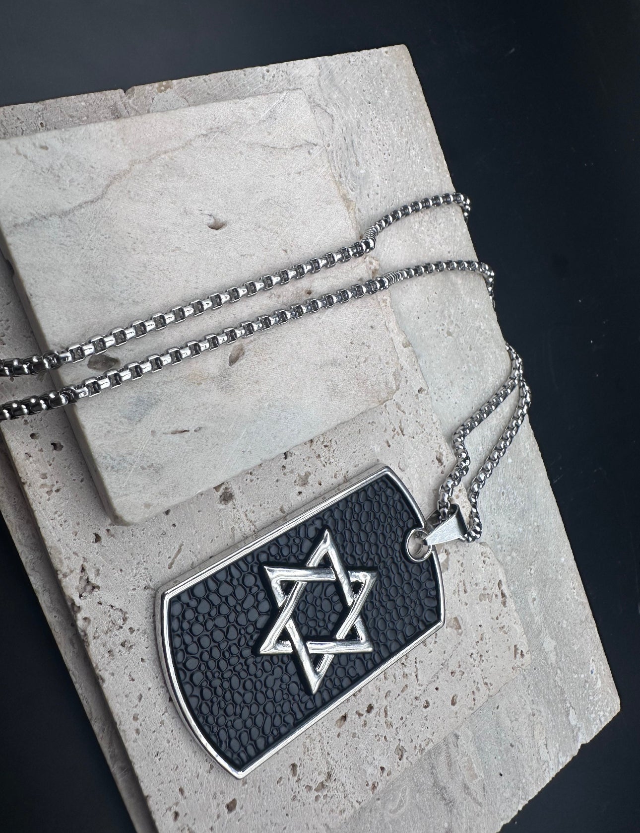 Military Tag Necklace - Star of David Magen David Men’s Jewish Silver and Black