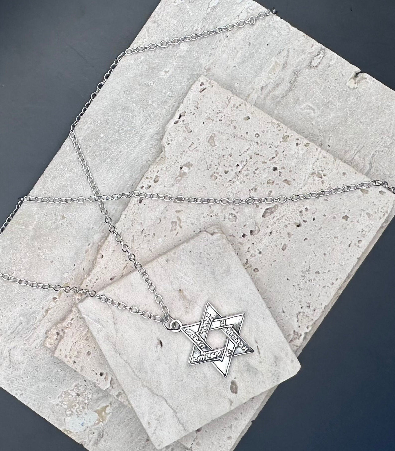 Men and Women Magen David Star of David , Shema Israel Necklace Unisex - Silver