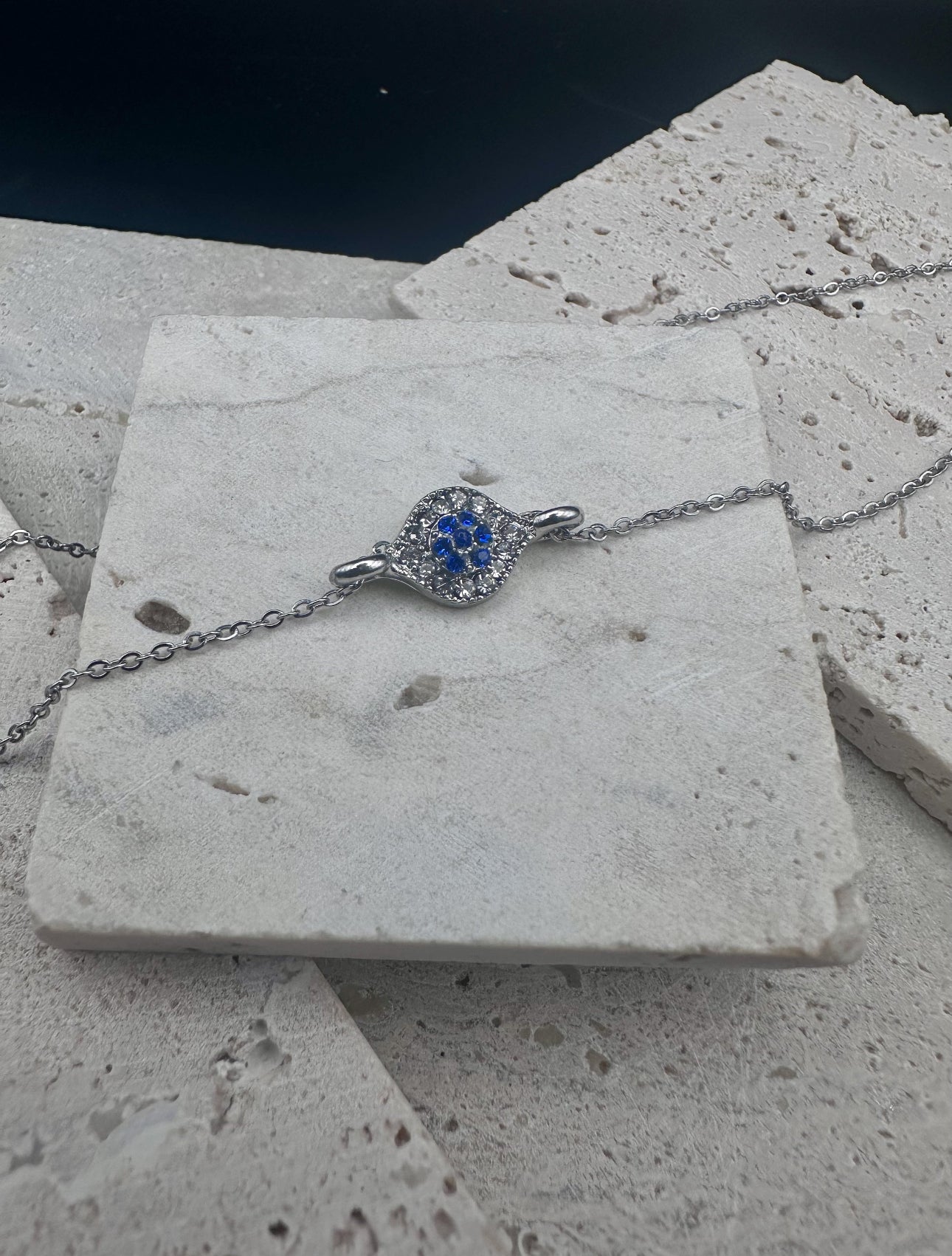 Silver Diamond Evil Eye Neckalce / Choker , length adjustable chain