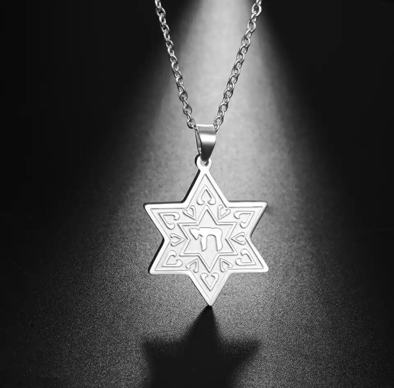 Star of David Chai Hai Pendant Necklace Stainless Steel Silver Color Israel Jewish Judaism