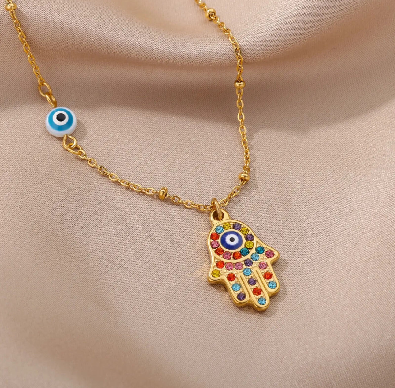 Zircon Evil Eye Pendant Necklace For Women Stainless Steel Gold