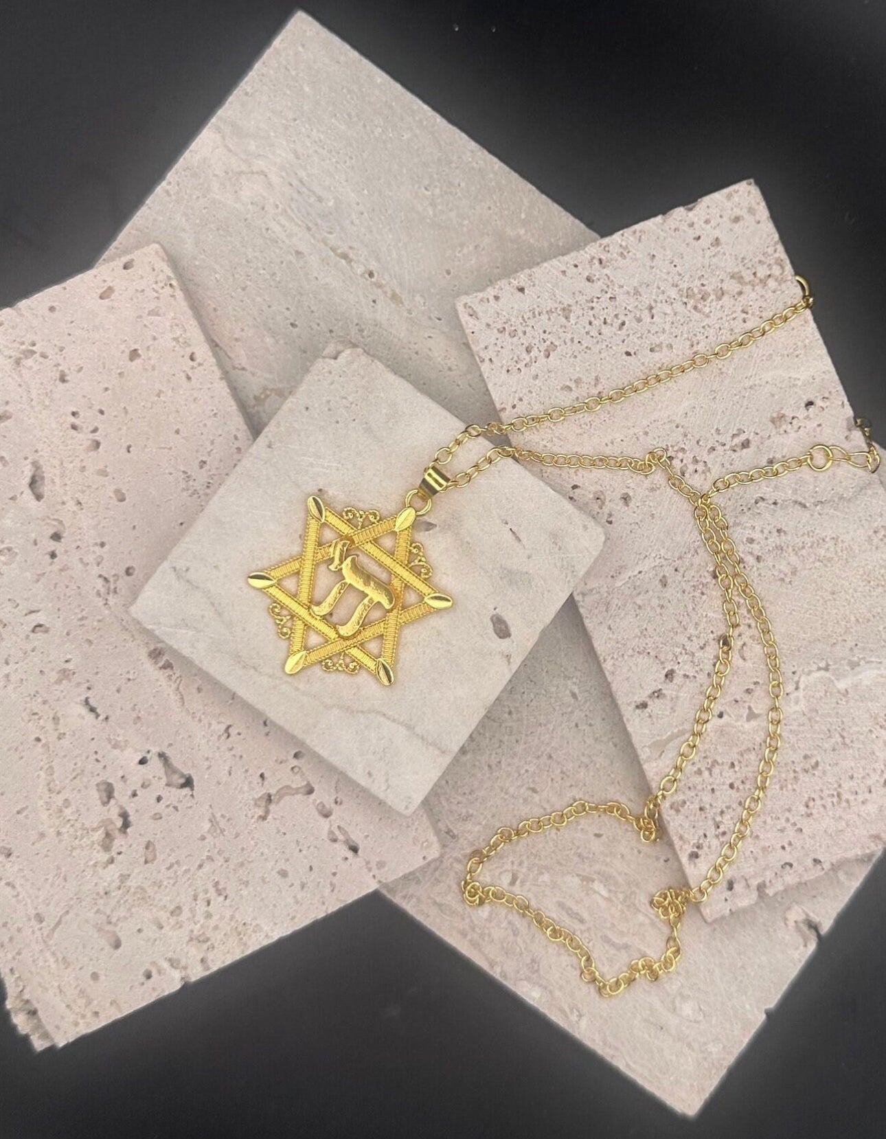 Hai Chai Star of David Magen David Necklace Gold