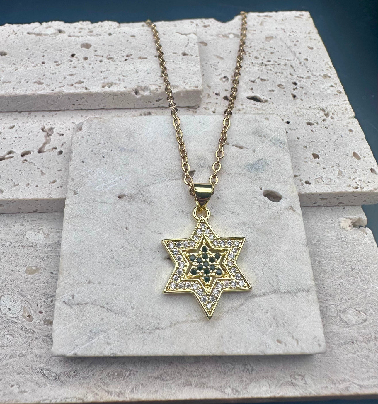 Trendy Magen David Star Pendant Necklace Israel Jewish Stainless Steel Chain Star of David Cubic Zirconia Choker Jewelry black Jewels GOLD