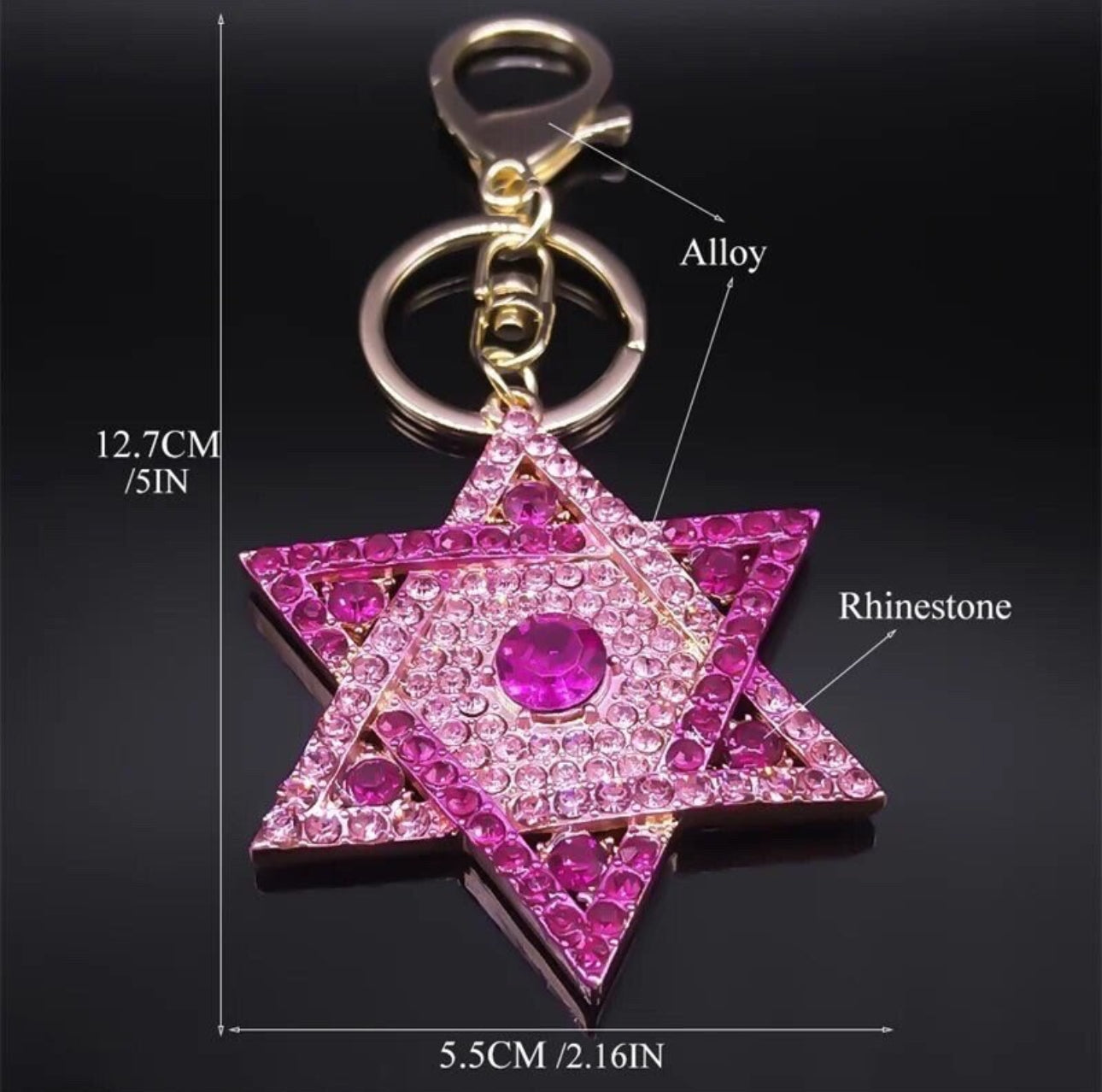 Pink Rhinestone Magen David Keychain Star of David