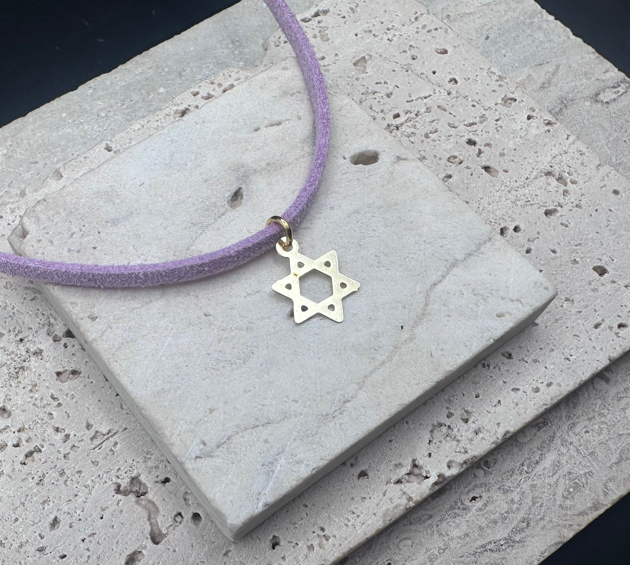 Gold Magen David Star of David Kids Necklace / Choker , purple KIDS SIZE