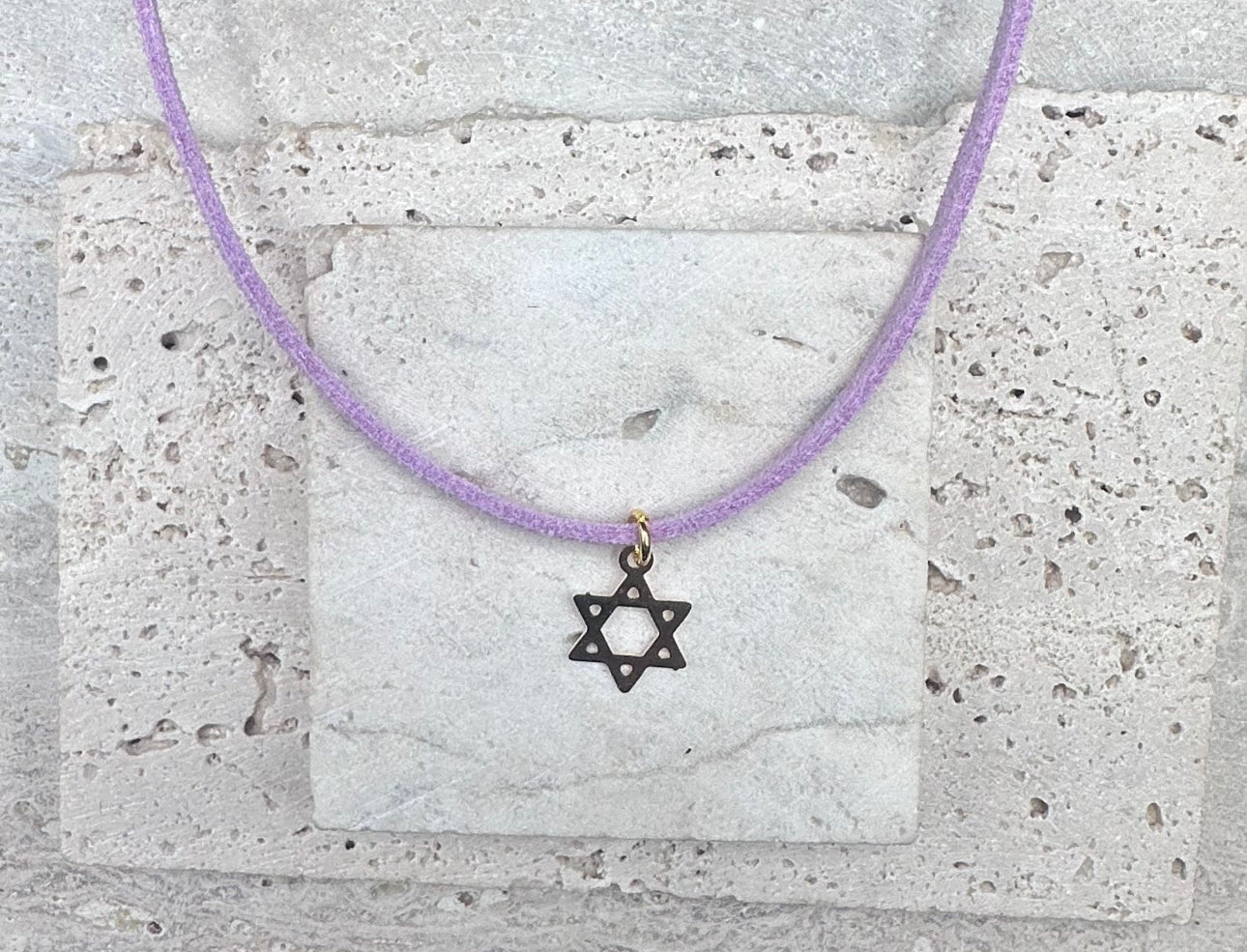 Gold Magen David Star of David Kids Necklace / Choker , purple KIDS SIZE