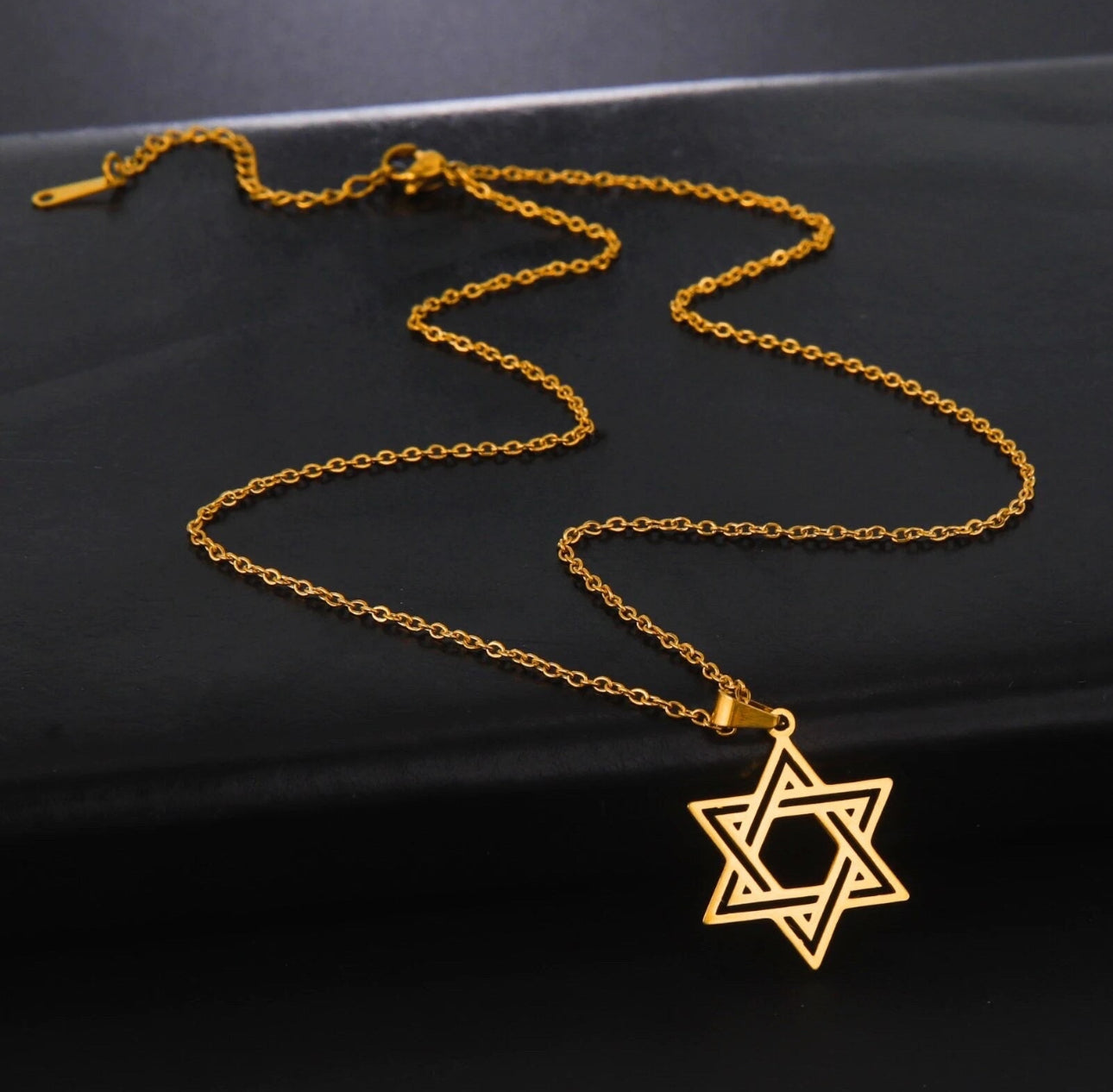 Stainless Steel Necklace Star of David for Men and Women Gold or Silver