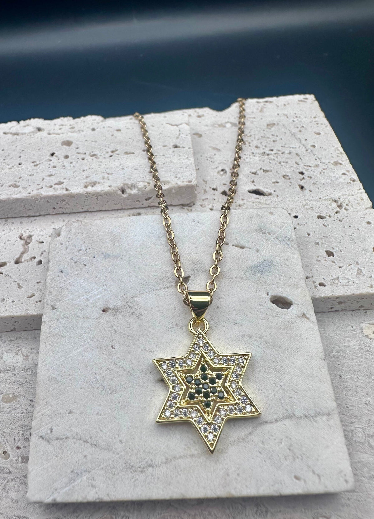 Trendy Magen David Star Pendant Necklace Israel Jewish Stainless Steel Chain Star of David Cubic Zirconia Choker Jewelry black Jewels GOLD