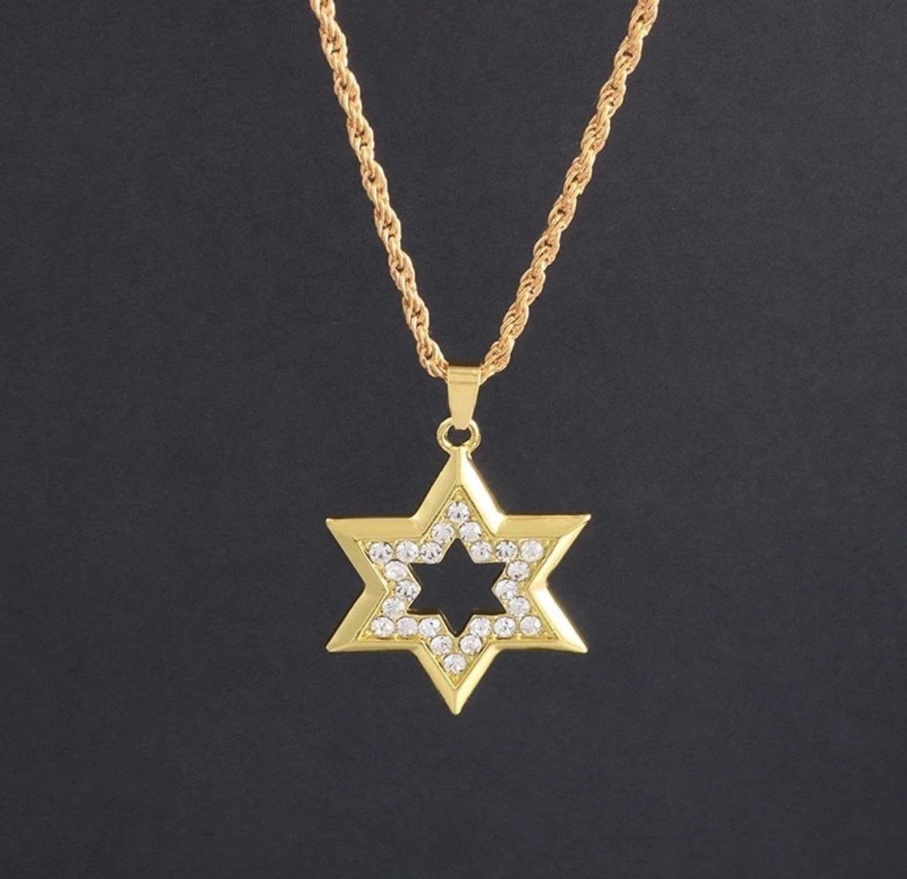 Jewish Star of David crystals Magen David Necklace for Men and Women Gold