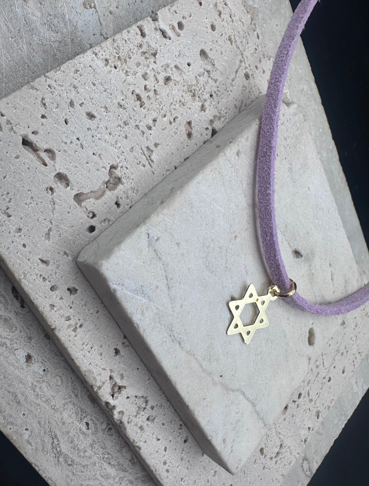 Gold Magen David Star of David Kids Necklace / Choker , purple KIDS SIZE