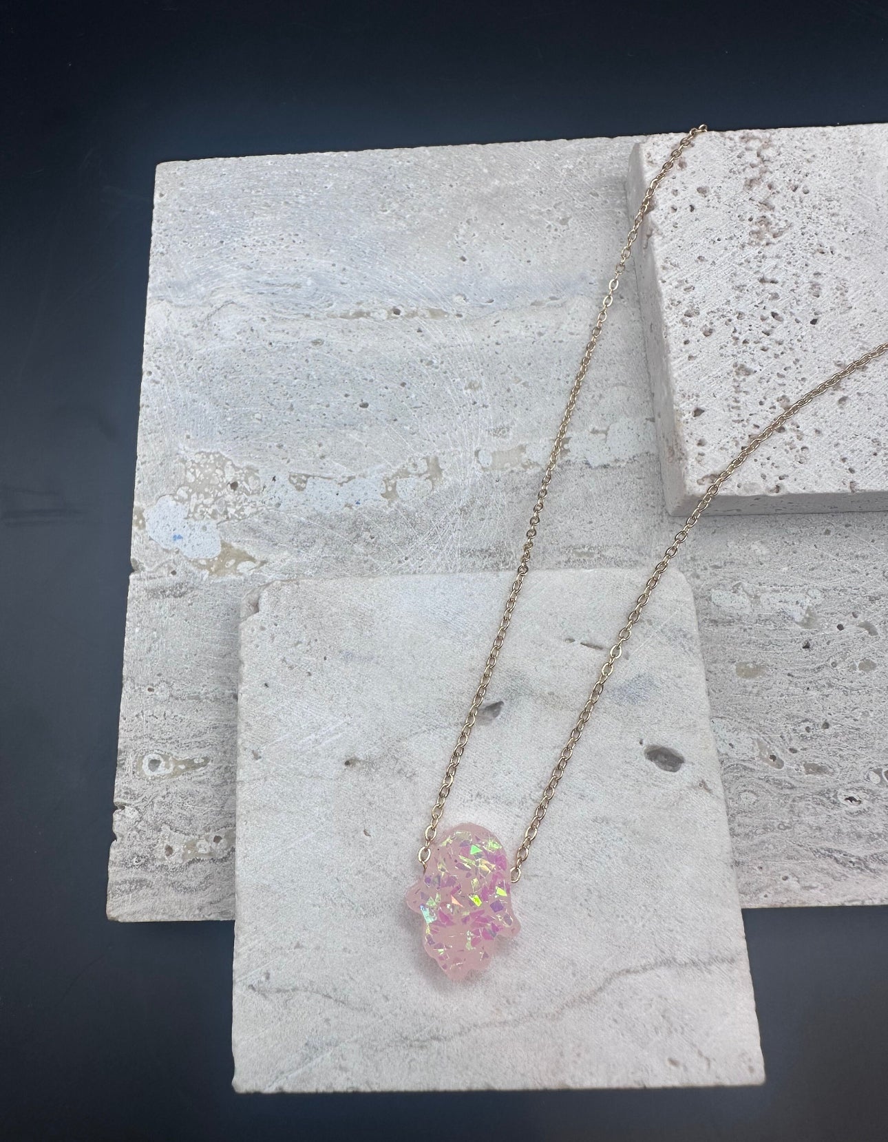 Pink Hamsa Necklace Gold