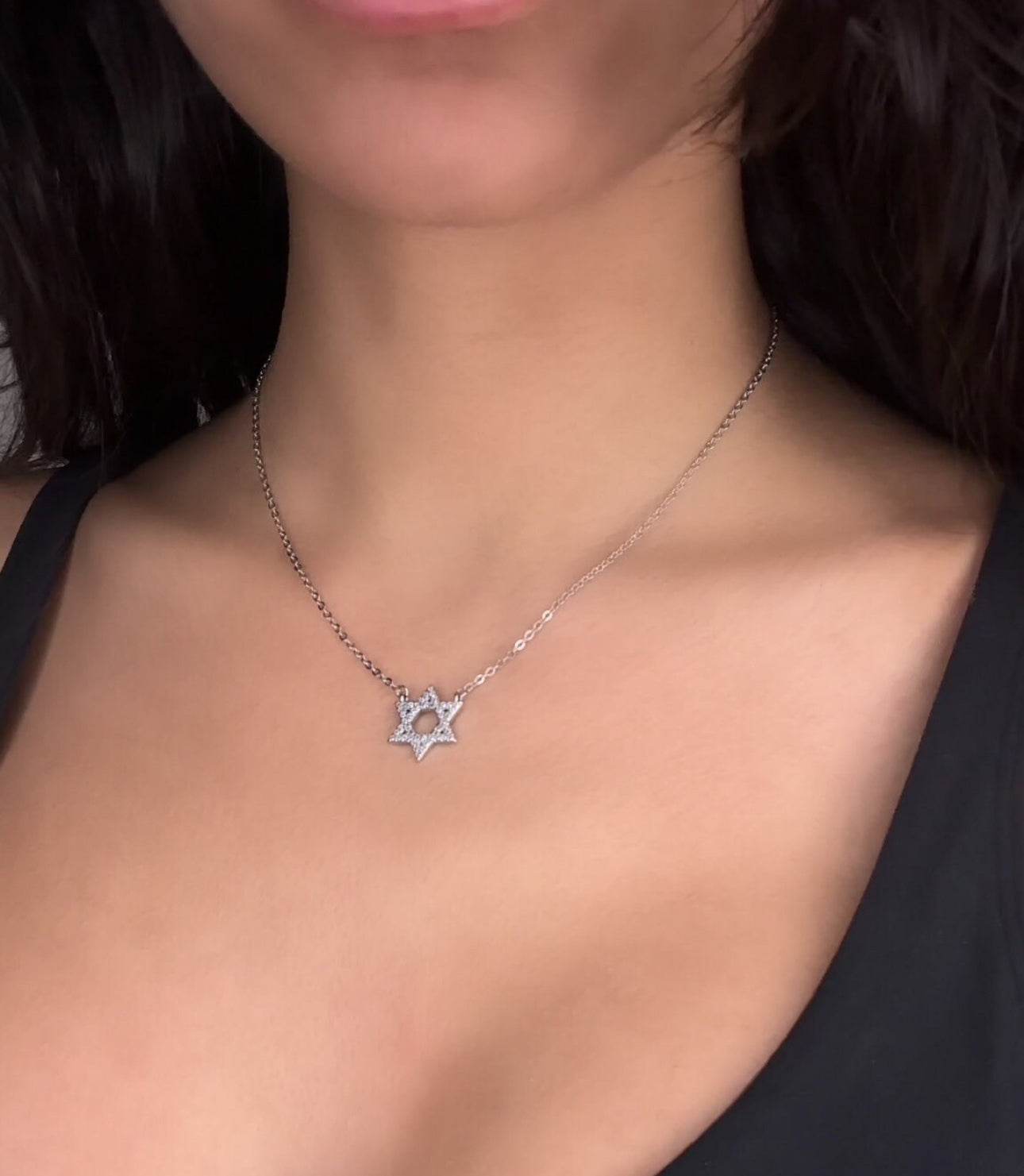 Jewish Star of David Crystal Silver Necklace