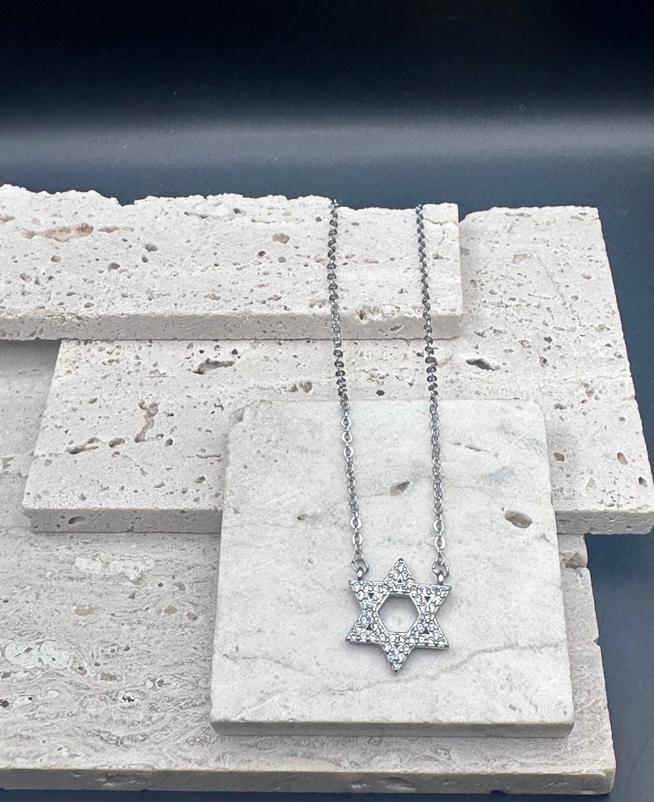 Jewish Star of David Crystal Silver Necklace