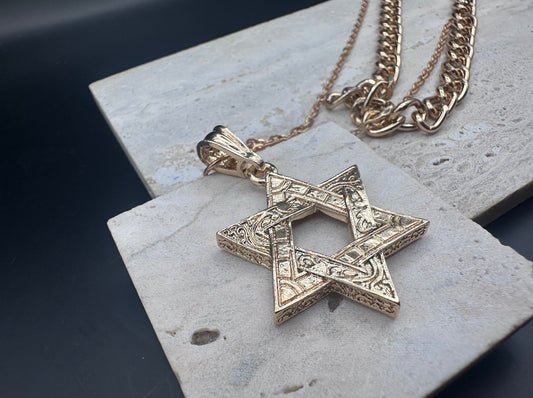 Gold Magen David Star of David Double Layer Necklace 18K Gold Plated Pendant