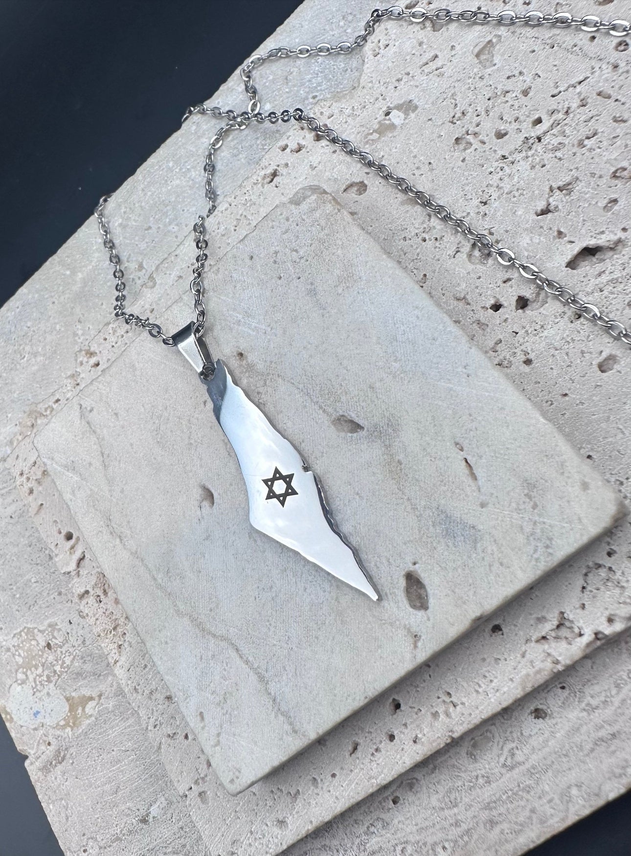 Men and Women Silver Necklace , Map of Israel with Star of David