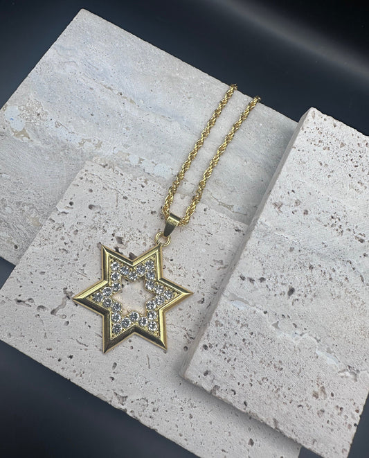 Jewish Star of David crystals Magen David Necklace for Men and Women Gold