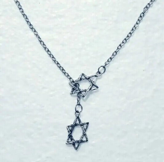 Silver Fashion Vintage Jewish Star of David Pendant Adjustable Cross Lariat Necklace for Women and Men