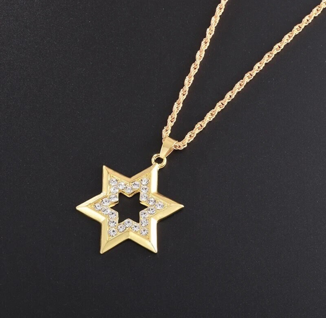 Jewish Star of David crystals Magen David Necklace for Men and Women Gold