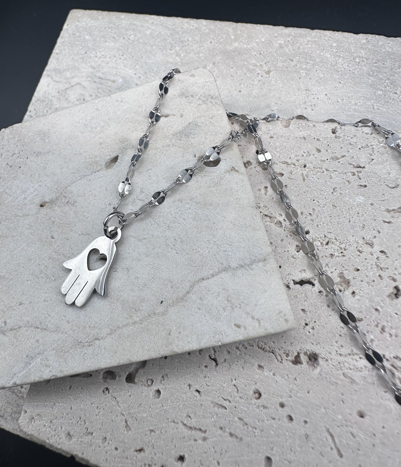 Silver Hamsa with Heart Necklace