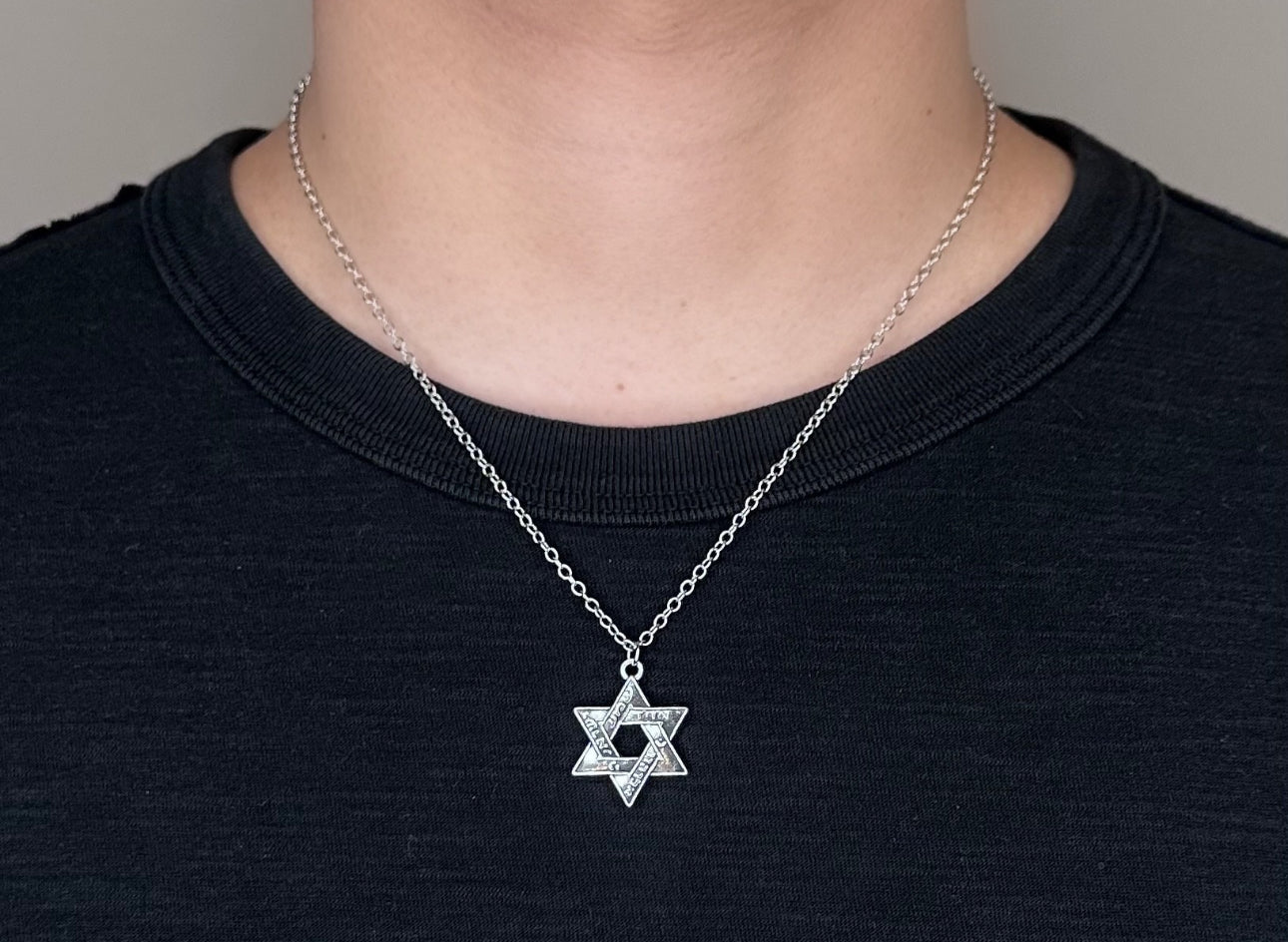 Men and Women Magen David Star of David , Shema Israel Necklace Unisex - Silver