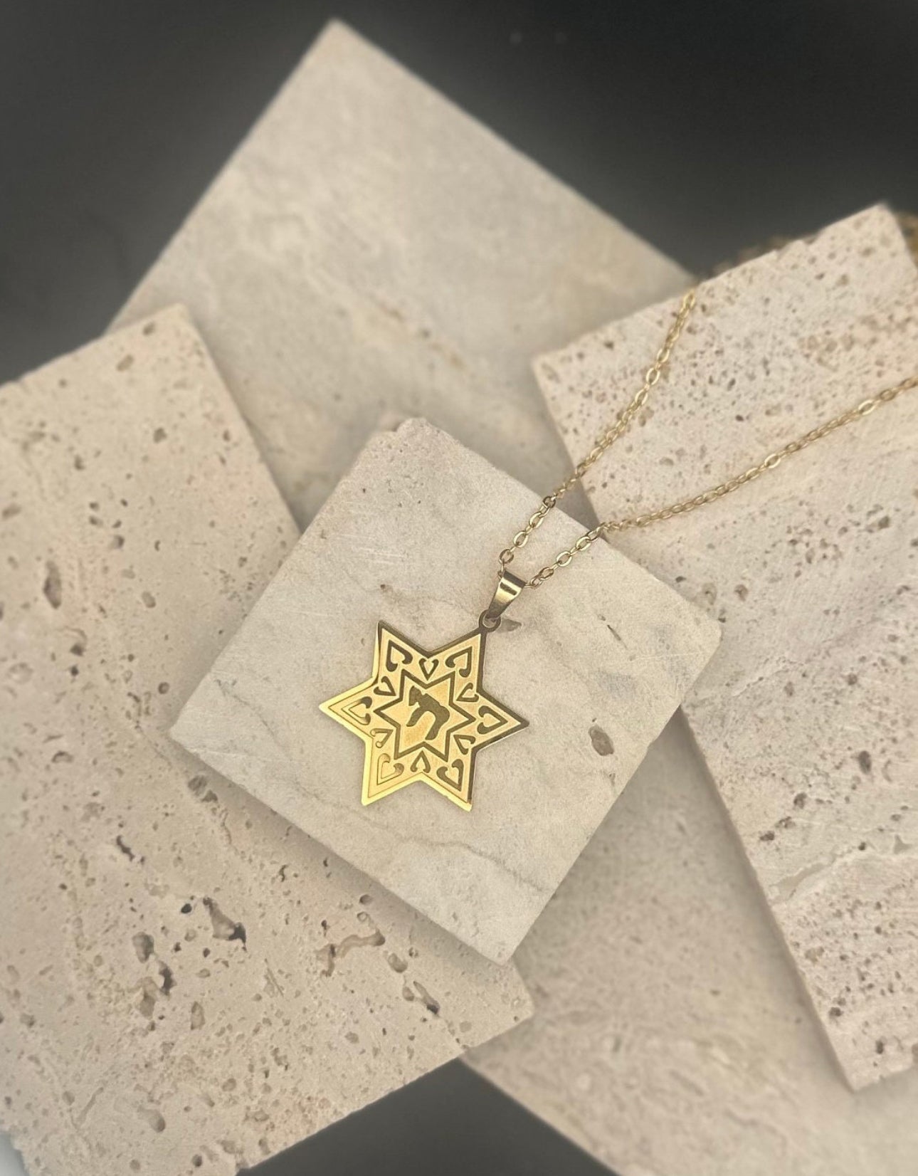 Star of David Chai Hai Pendant Necklace Stainless Steel Gold Color Israel Jewish Judaism