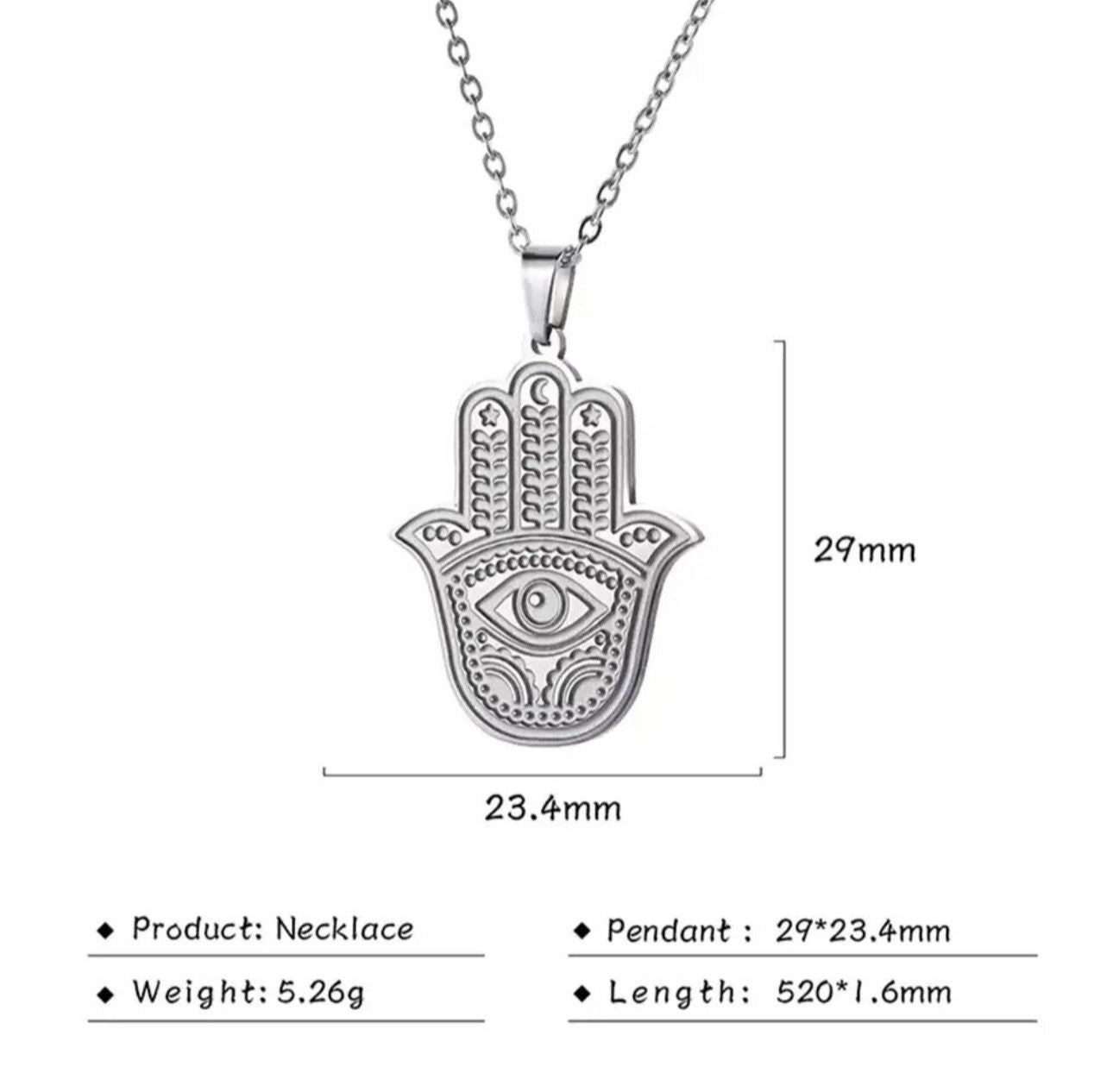 Hamsa Necklace Silver Stainless Steel