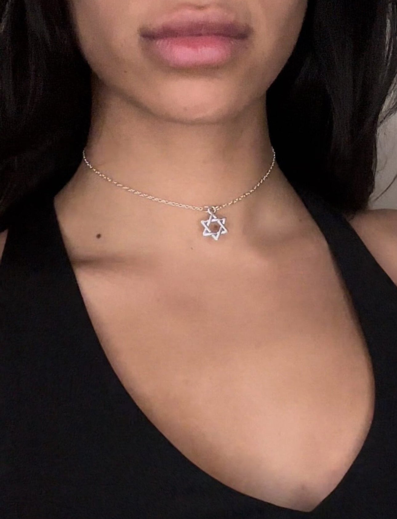 Silver Magen David Star of David Choker Necklace