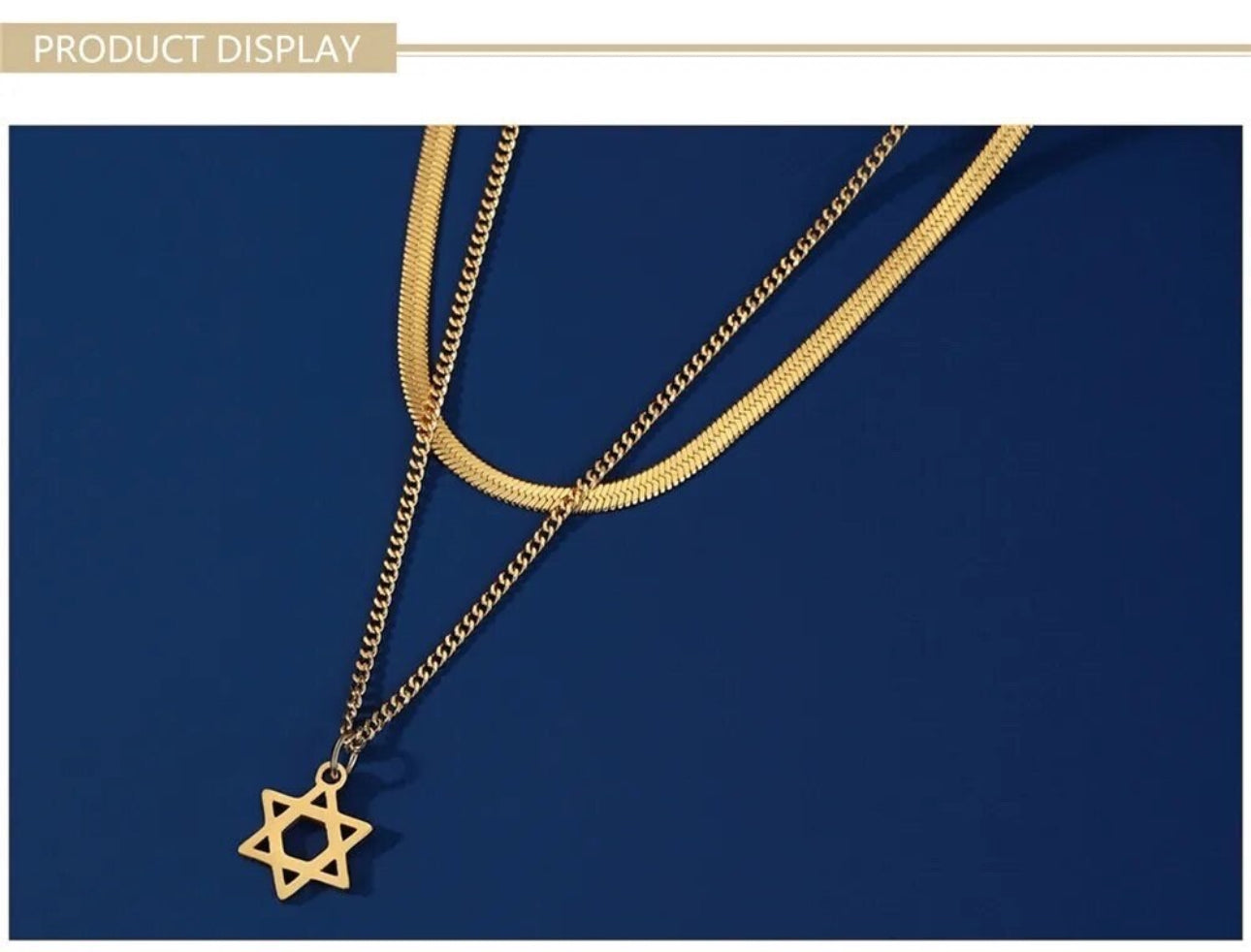 Double Layer Star of David Necklace Gold Stainless Steel