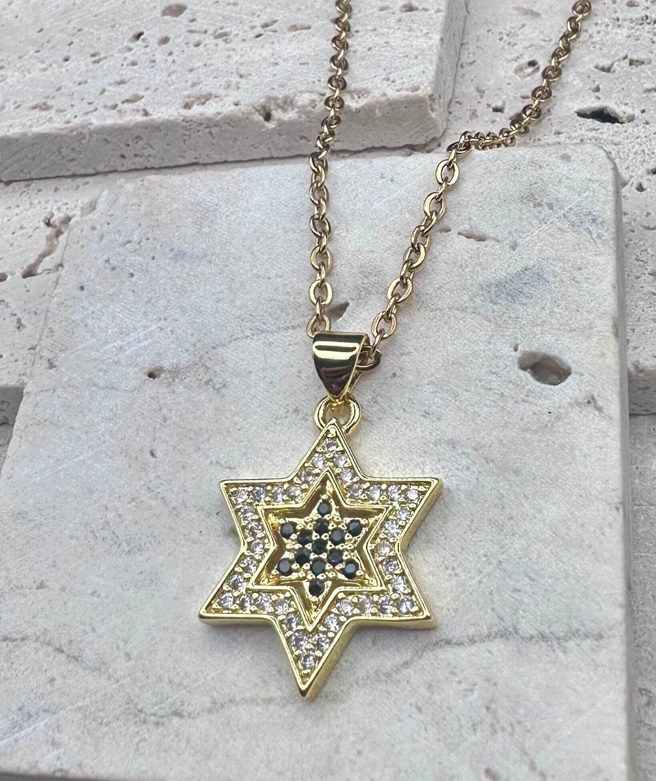 Trendy Magen David Star Pendant Necklace Israel Jewish Stainless Steel Chain Star of David Cubic Zirconia Choker Jewelry black Jewels GOLD