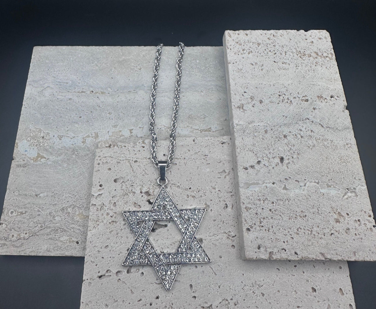 LARGE pendant Jewish Star crystals Magen David Necklace for Men and Women Silver